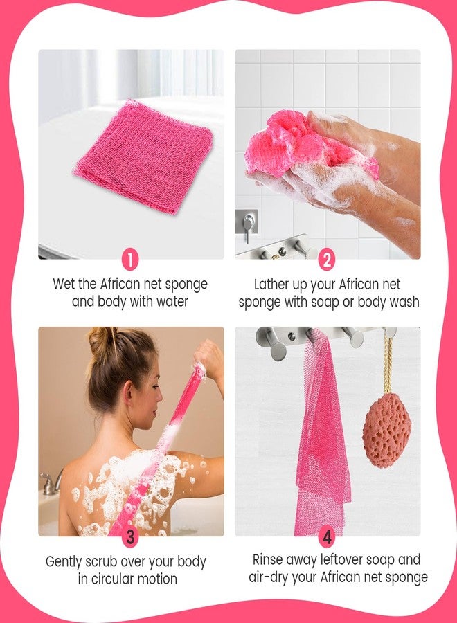 ZOCY African Net Sponge, Authentic Exfoliating Body Scrubber for Bath and Shower, Multiple Textures with Gentle Deep Exfoliating and Rich Lather for All Skins (Pink) - Image 5